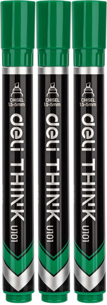 3x Marker permanentny Deli Think U101, ścięta, 1.5-5mm, zielony