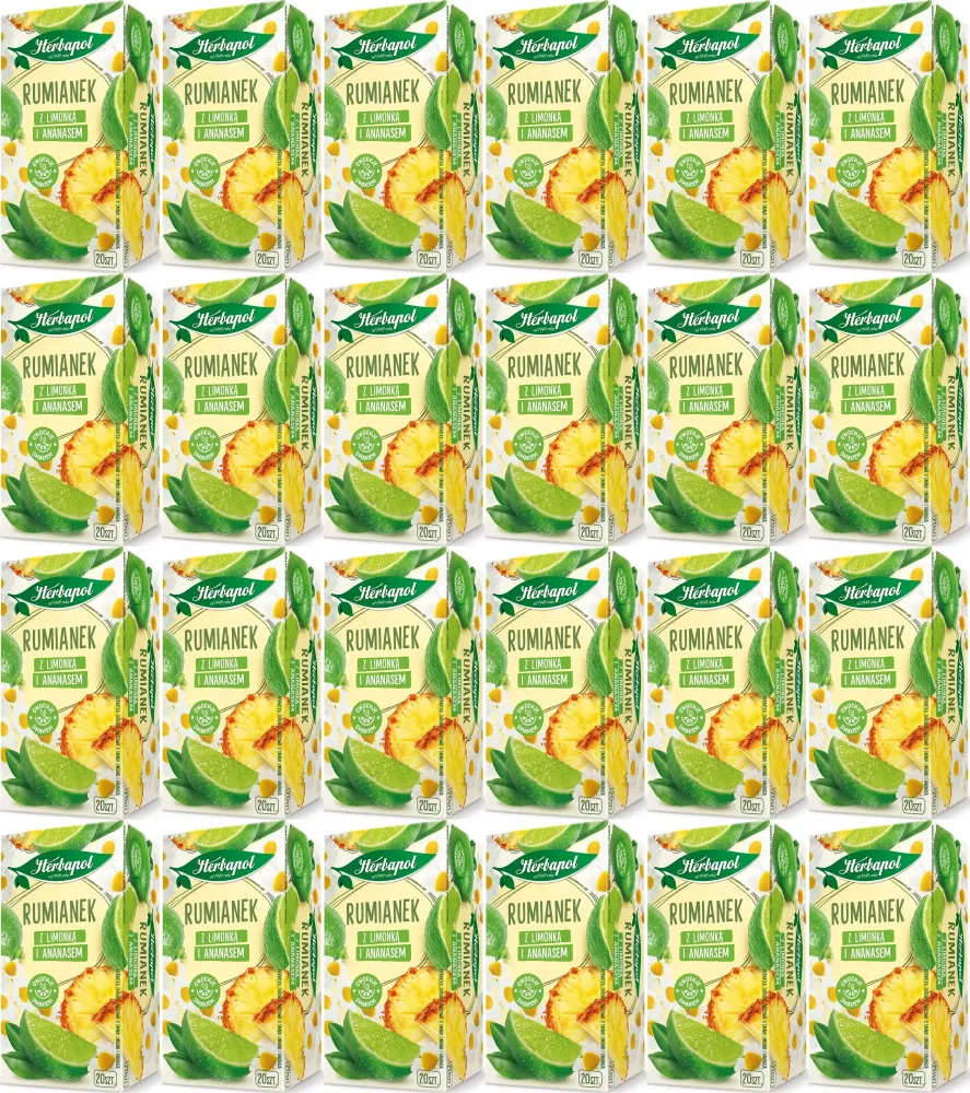 24x Herbata w torebkach Herbapol, rumianek z limonką i ananasem, 20 sztuk x 1.5g