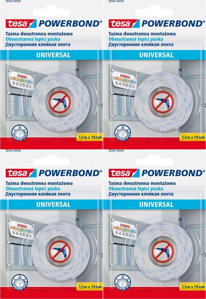 4x Taśma dwustronna montażowa Tesa Powerbond, 19mm x 1.5m, biały