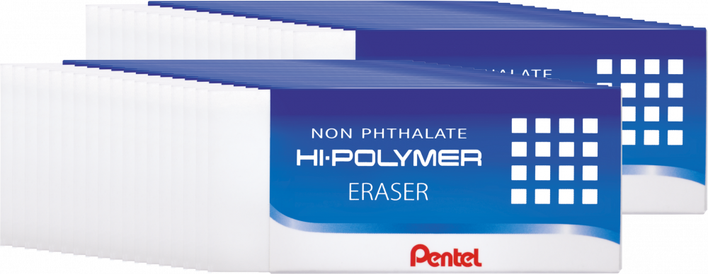 36x Gumka ołówkowa Pentel ZEH Hi-Polymer, 65x24.2x12.4mm, biały