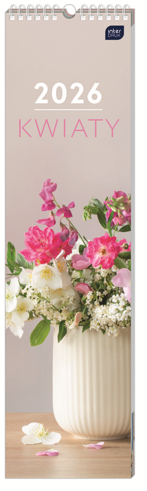 Kalendarz ścienny 2026, Interdruk, paskowy, 13.5x50cm, miesięczny, Kwiaty