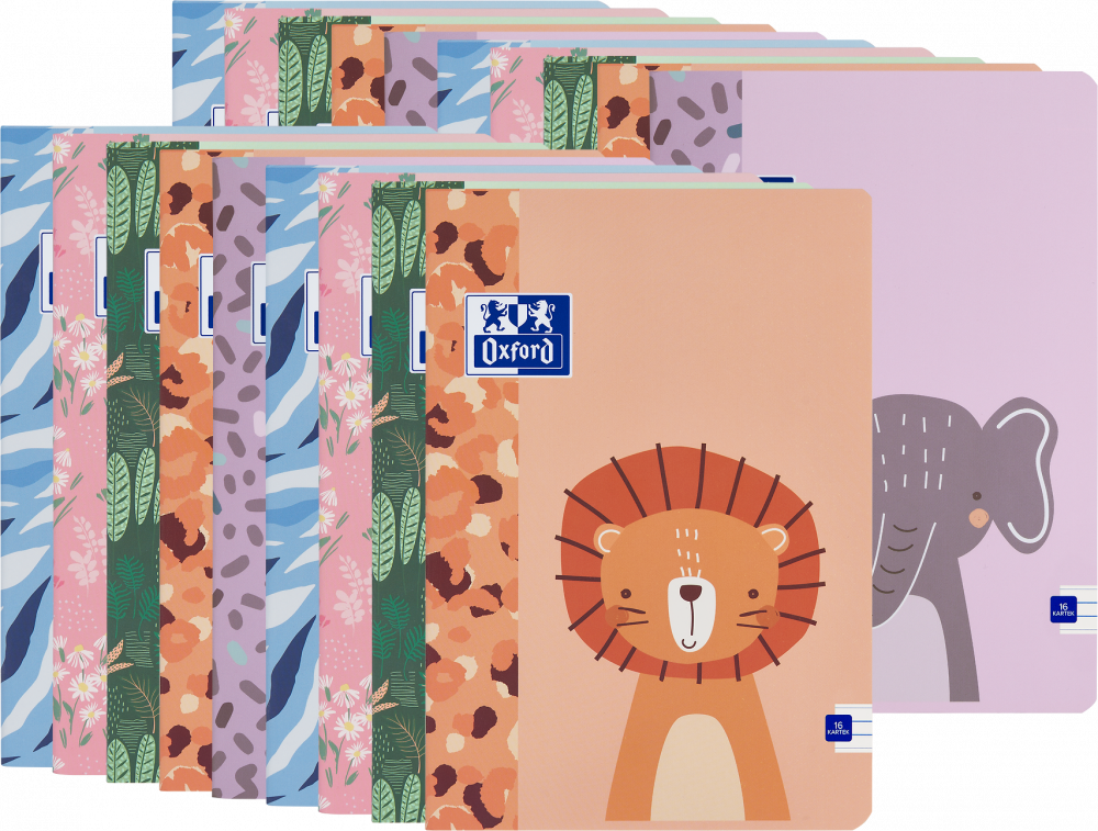 20x Zeszyt w wąskie linie Oxford Kids, A5, miękka oprawa, 16 kartek, mix wzorów