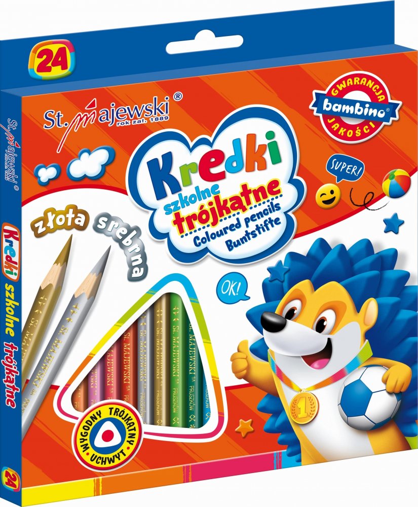 Kredki ołówkowe Bambino Zwierzaki Uczniaki, w oprawie drewnianej, trójkątne, 24 sztuki, mix kolorów