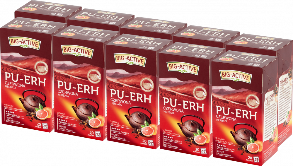 10x Herbata czerwona w torebkach Big-Active Pu-erh & Grejpfrut, 20 sztuk x 1.8g