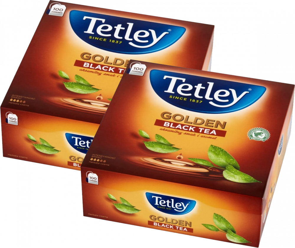 2x Herbata czarna w torebkach Tetley Golden Black, 100 sztuk x 2g