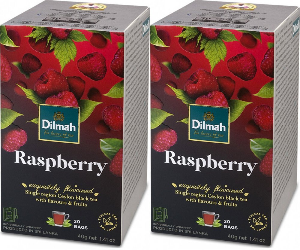 2x herbata czarna aromatyzowana w kopertach Dilmah Raspberry, malina, 20 sztuk x 2g