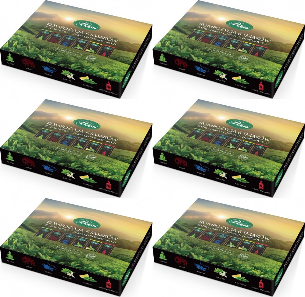 6x Zestaw herbat czarnych w kopertach BiFix Kompozycja 6 smaków, 30 sztuk x 2g