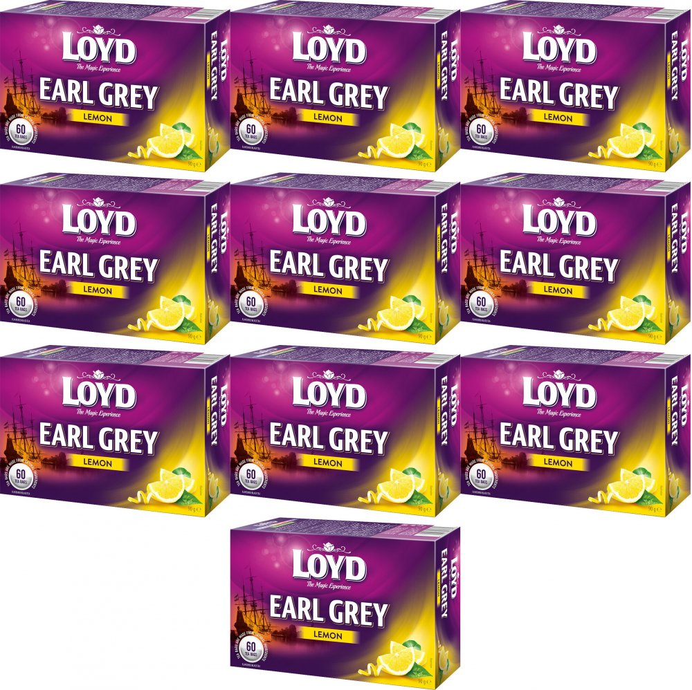 10x Herbata Earl Grey w torebkach Loyd Lemon, cytryna, 60 sztuk x 1.5g