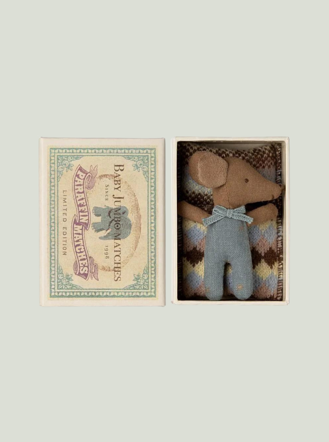 MAILEG Myszka Sleepy wakey baby mouse w pudełku po zapałkach, blue