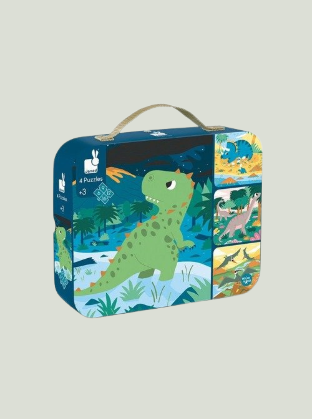 Puzzle progresywne w walizce Dinozaury 4 układanki – 6, 9, 12 i 16 elementów 3+ JANOD