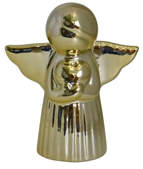 Aniołek ceramiczny złoty, lustro z sercem 15,5cm