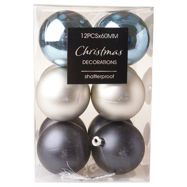 Bombki niebiesko-srebrne mat/połysk 6 cm 12 sztuk