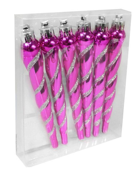 Bombki sople różowe z brokatem 10cm 6 sztuk