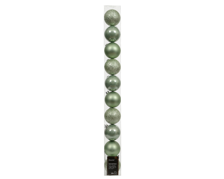 Bombki Tuba 6cm 10szt jasno zielone połysk/mat/brokat