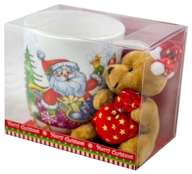 Kubek z Mikołajem 390ml i maskotka brązowy miś