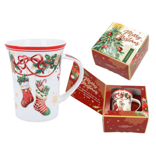 Kubek świąteczny skarpety z prezentami w pudełku Carmani 350ml
