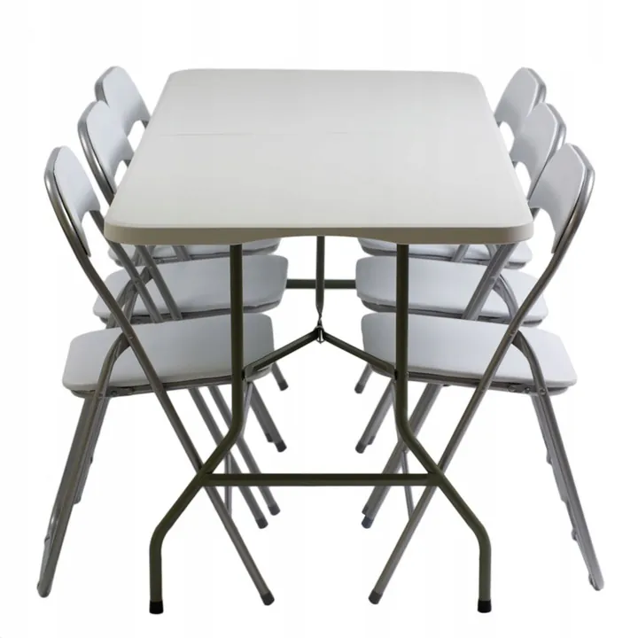 Zestaw cateringowy ogrodowy biały składany - stół 180x74cm + 6 krzeseł White