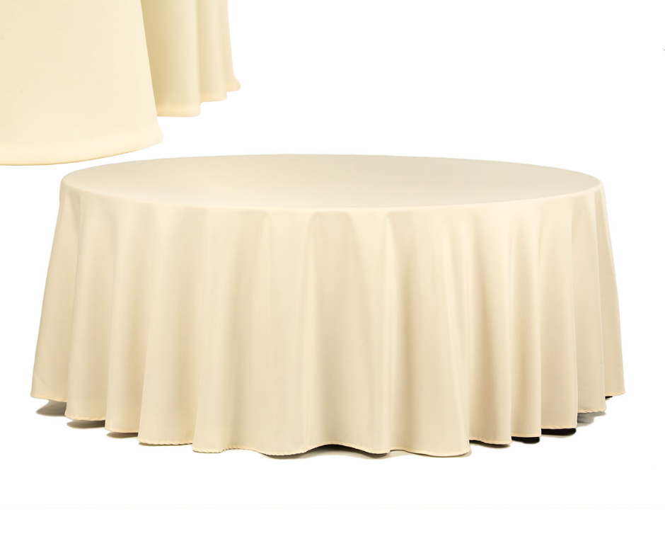 Obrus beżowy plamoodporny, na stół okrągły Fi 320