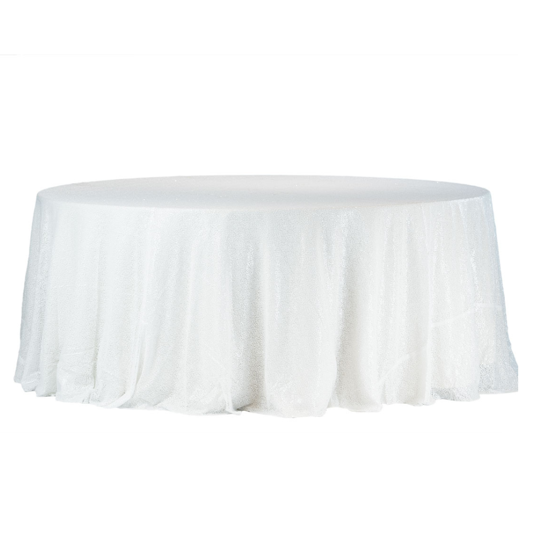 Obrus cekinowy biały Fi340cm