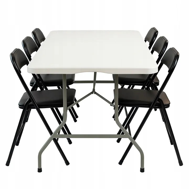 Zestaw cateringowy ogrodowy biały składany - stół 180x74cm + 6 krzeseł Black Premium