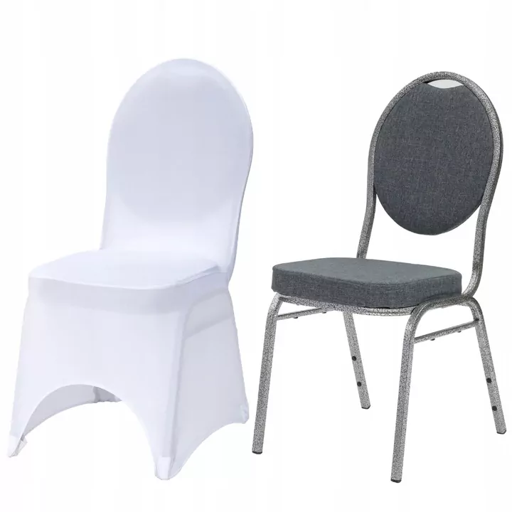 Zestaw krzesło bankietowe tapicerowane Wenecja szara 20x20 i pokrowiec biały