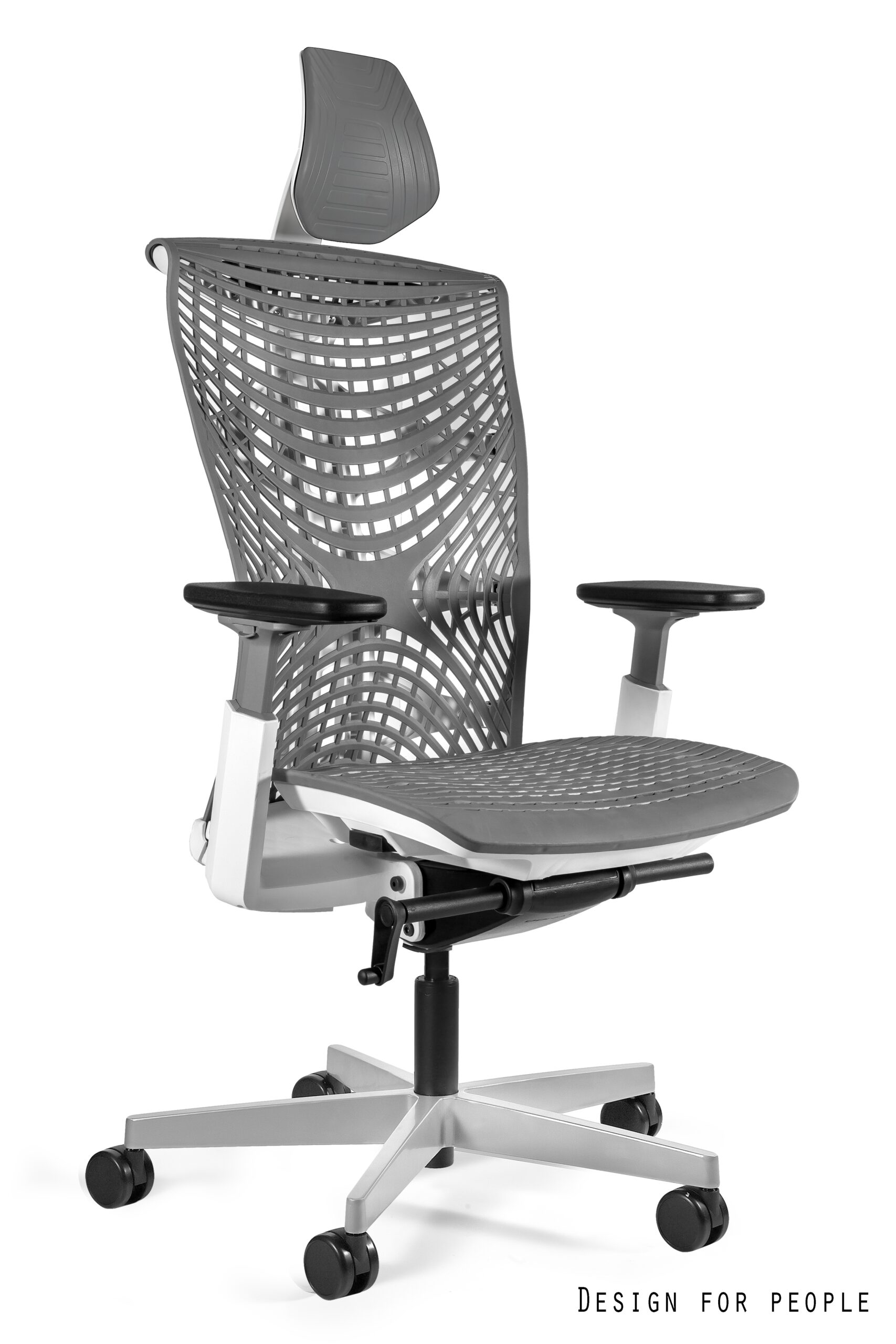 REYA fotel biurowy biały stelaż, szary elastomer