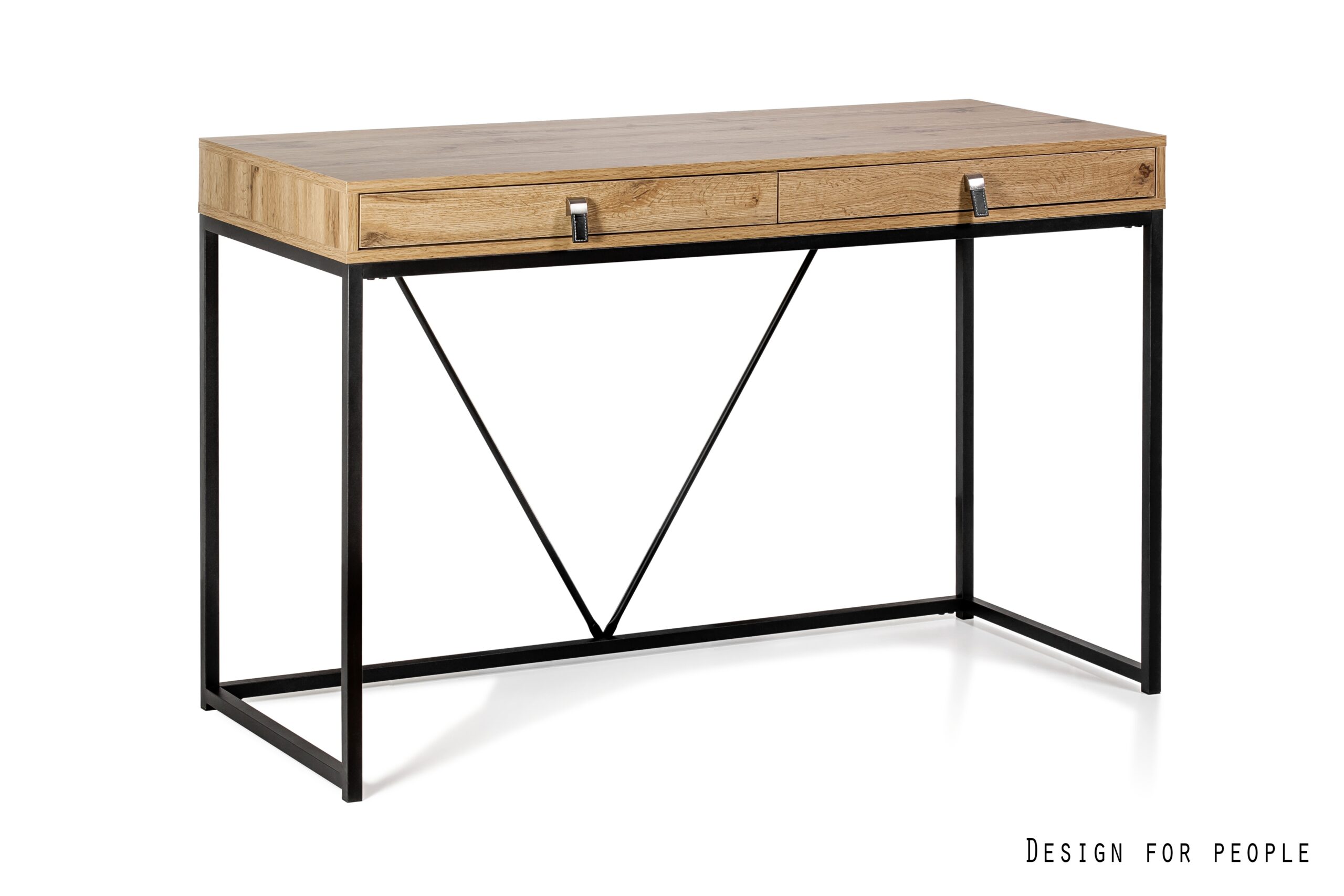 NORTES biurko loftowe, melamina dębowa, dwie szuflady