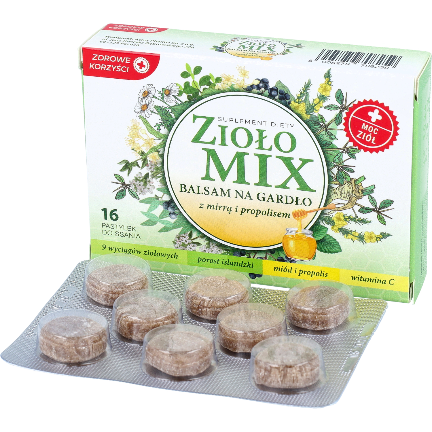 Zdrowe korzyści zioło mix, 16 pastylek do ssania