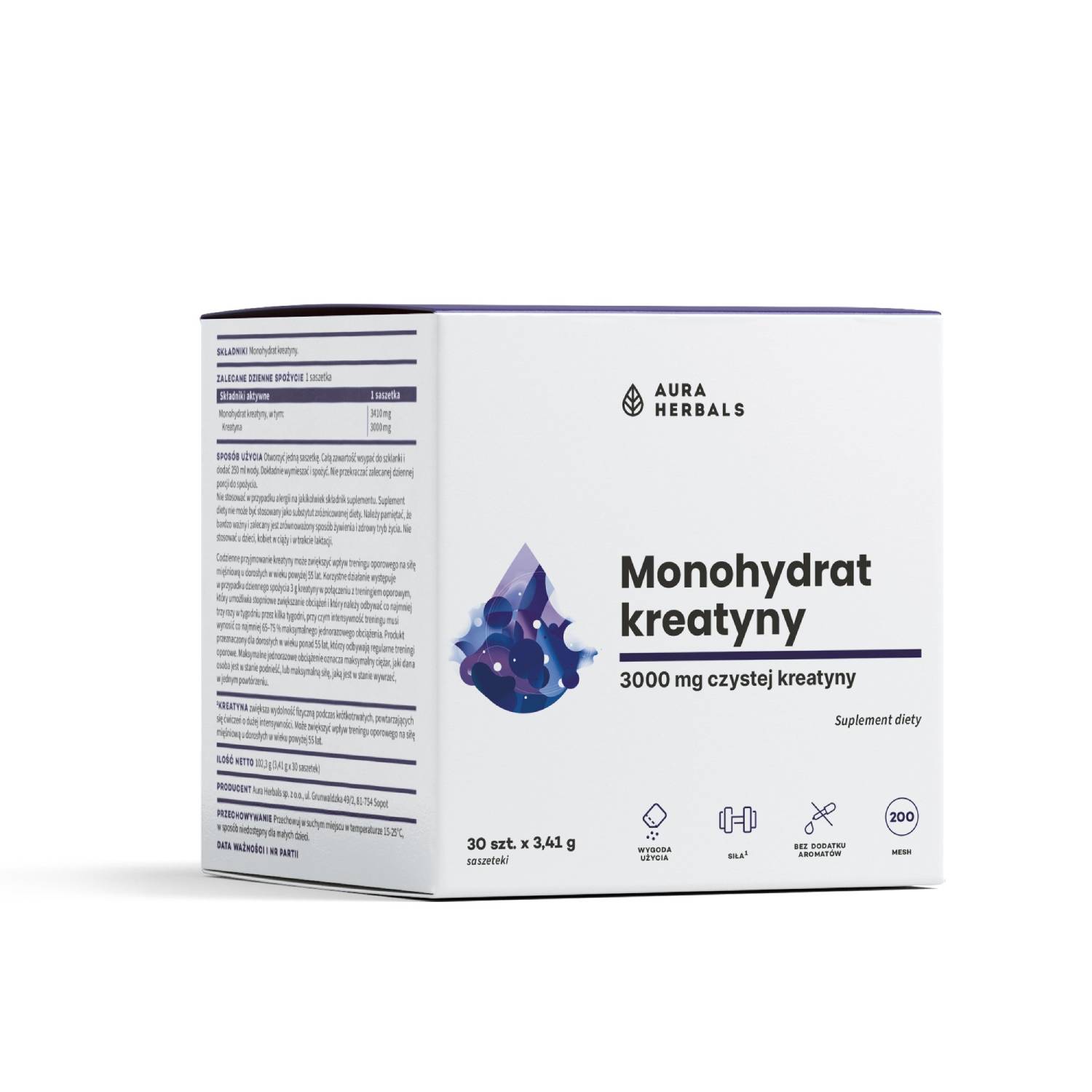 Aura herbals, monohydrat kreatyny, 30 saszetek