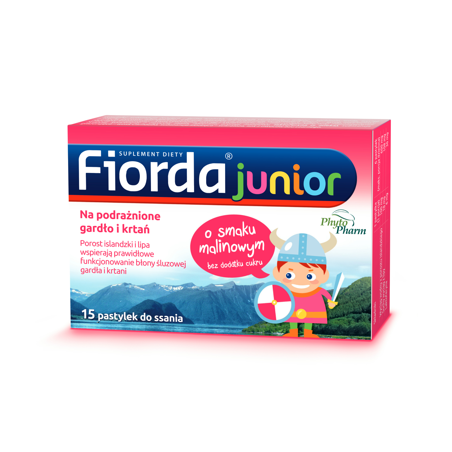 Fiorda junior, smak malinowy, 15 pastylek do ssania