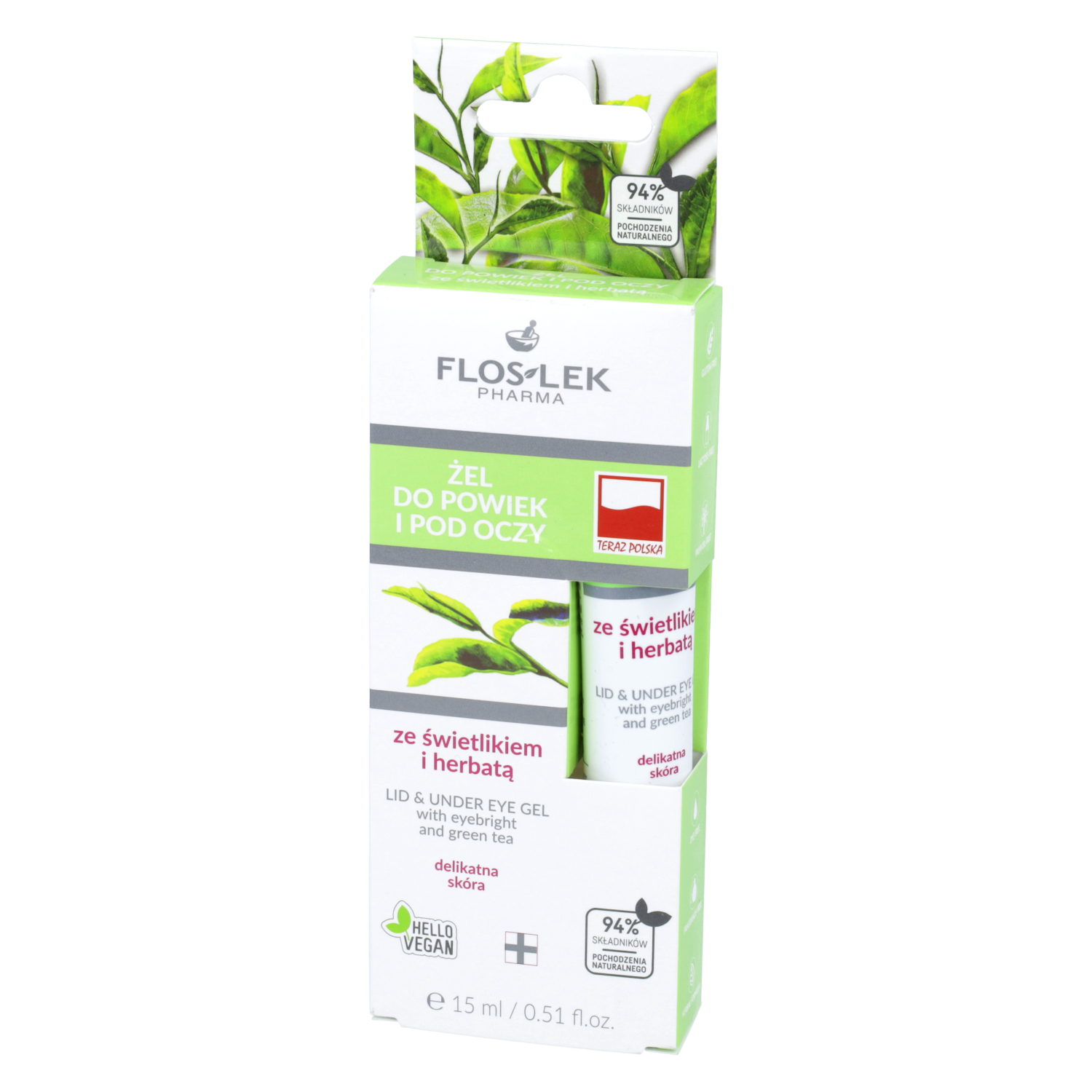 Floslek - żel do powiek pod oczy ze świetlikiem i herbatą, 15 ml