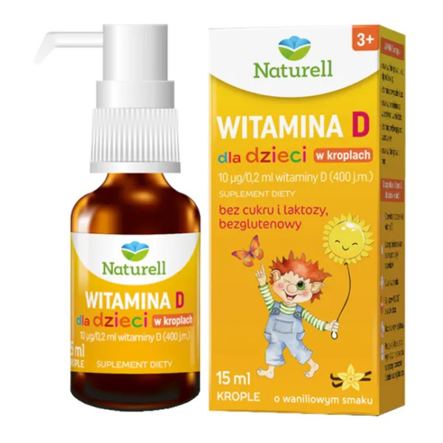 Naturell witamina d dla dzieci, krople, smak waniliowy, 15 ml