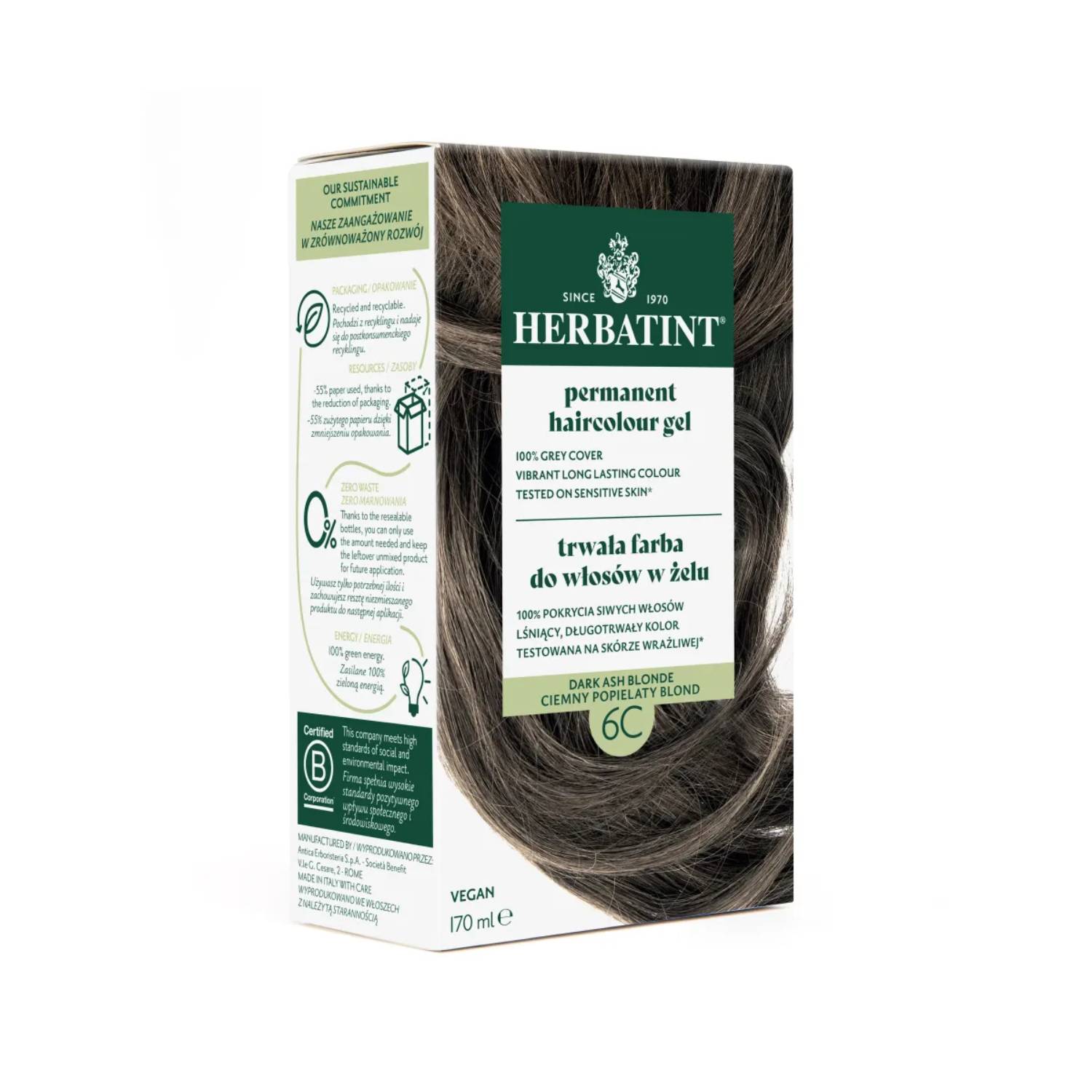 Herbatint - farba do włosów 6c, ciemny popielaty blond, 170 ml