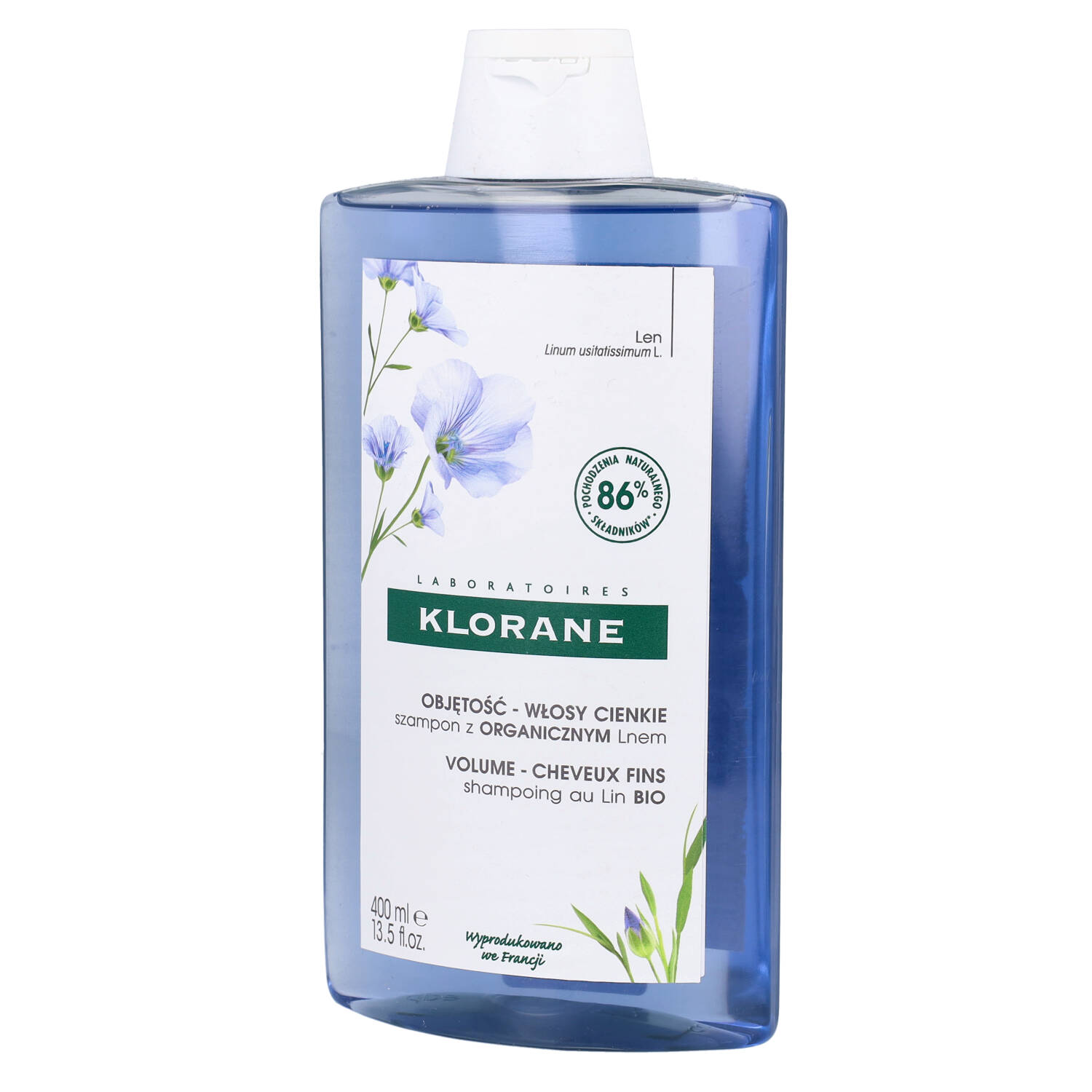 Klorane - szampon na bazie włókien lnu do włosów cienkich i pozbawionych objętości, 400 ml