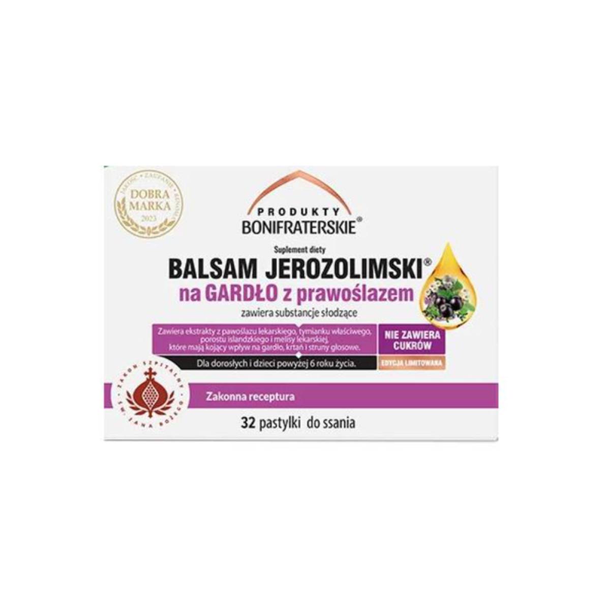 Produkty bonifraterskie balsam jerozolimski na gardło z prawoślazem, 32 pastylki do ssania