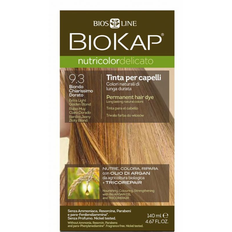 Biokap nutricolor delicato - farba do włosów, 9.3 bardzo jasny złoty blond, 140 ml (data ważności: 16.03.2026)