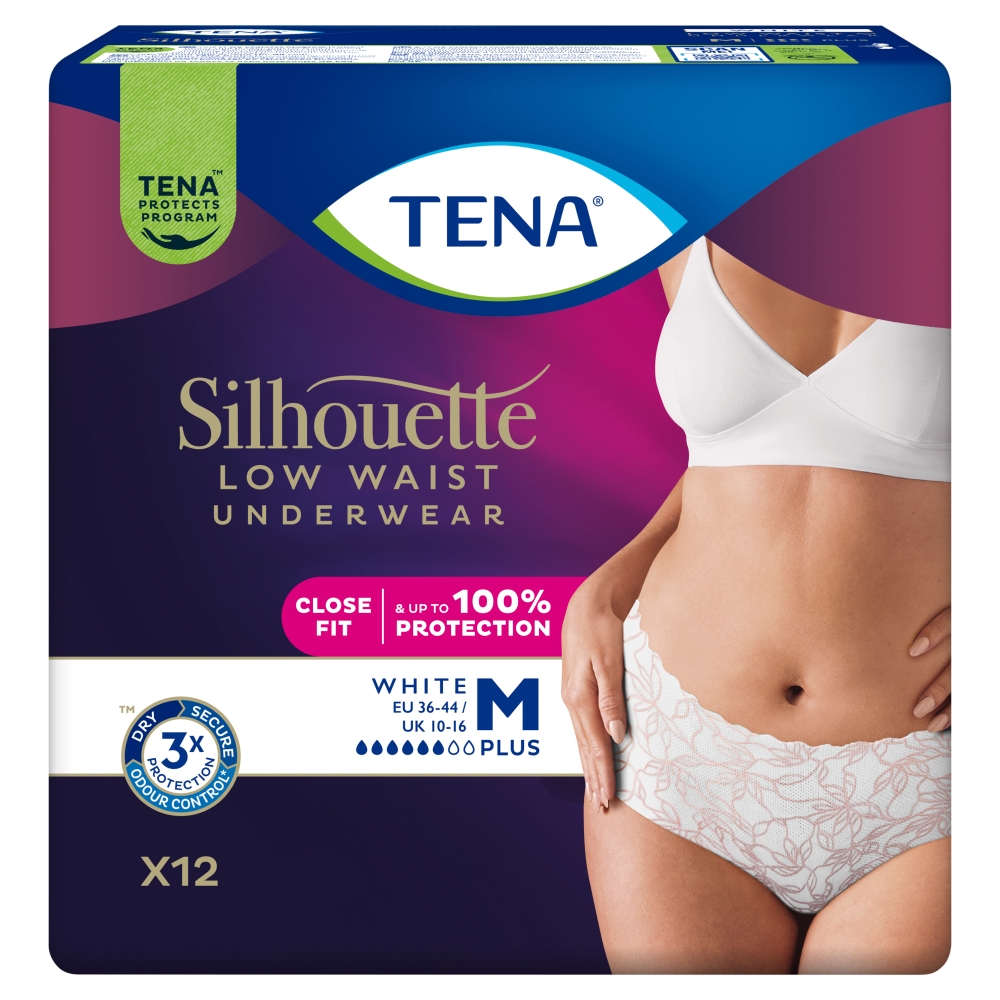 Tena silhouette plus white - dyskretne majtki chłonne dla kobiet, rozmiar m, 12 sztuk
