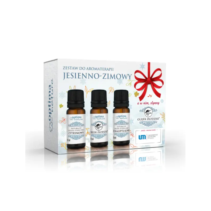 Optima natura - zestaw do aromaterapii jesienno-zimowy, olejek cytrynowy, złodziei, eukaliptusowy, 3 x 10 ml, 1 komplet