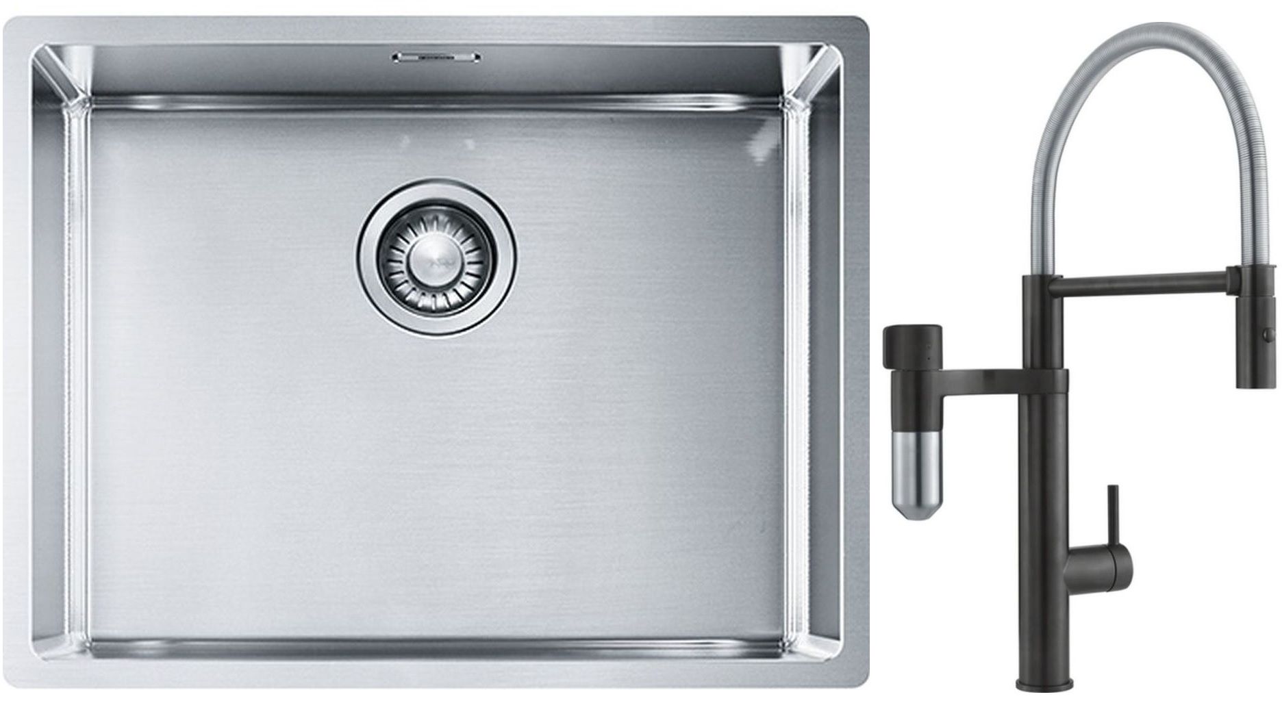 Franke Box BXX 110-54/ BXX 210-54 zlewozmywak 58x45 cm stalowy z baterią kuchenną Vital Semi-Pro czarny mat/stal (1270453660, 1200621313)