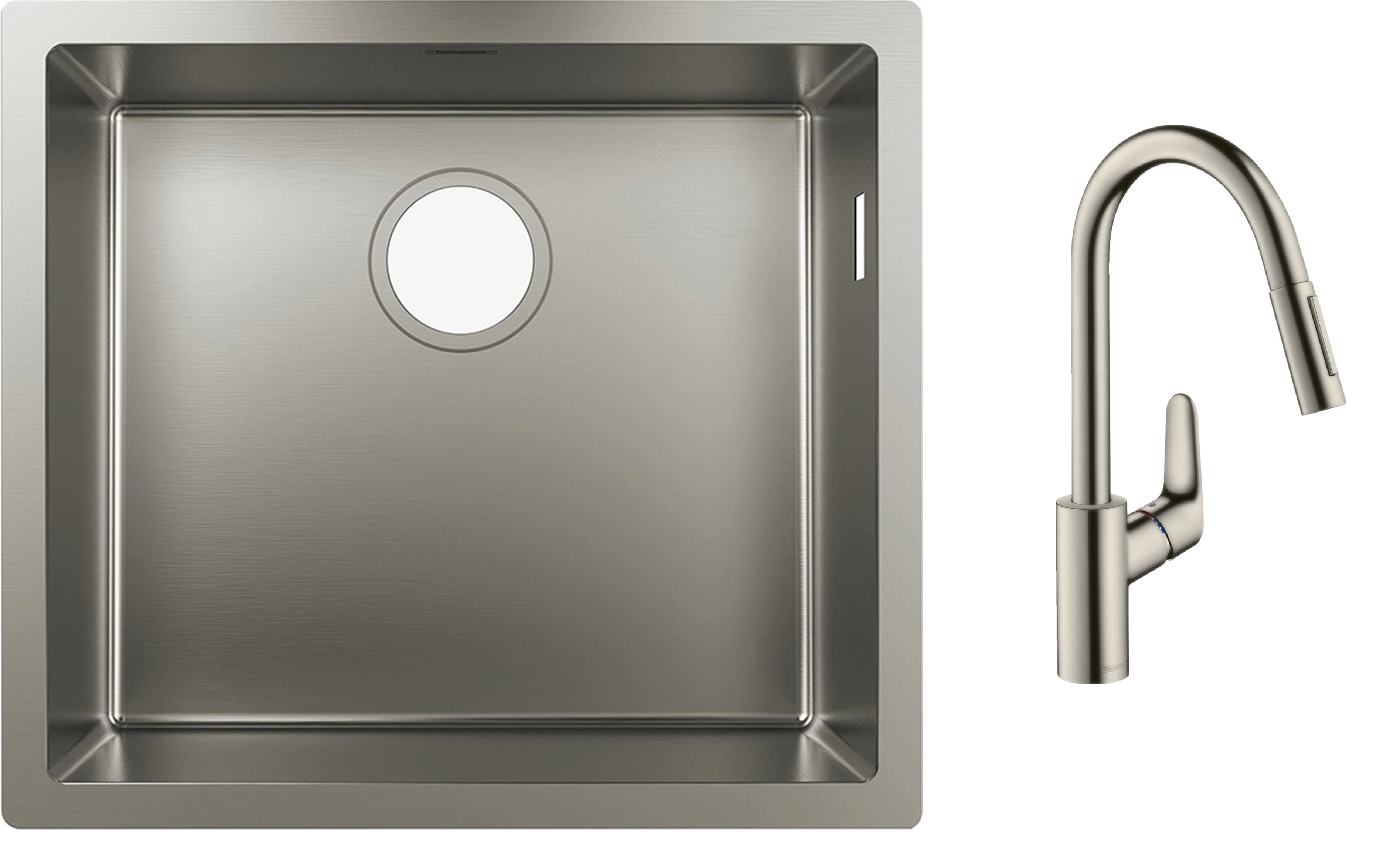 Zestaw Hansgrohe S71 S719-U500 zlewozmywak 50,2x40 cm podblatowy stal szlachetna z baterią kuchenną Hansgrohe Focus M41 stojącą ...