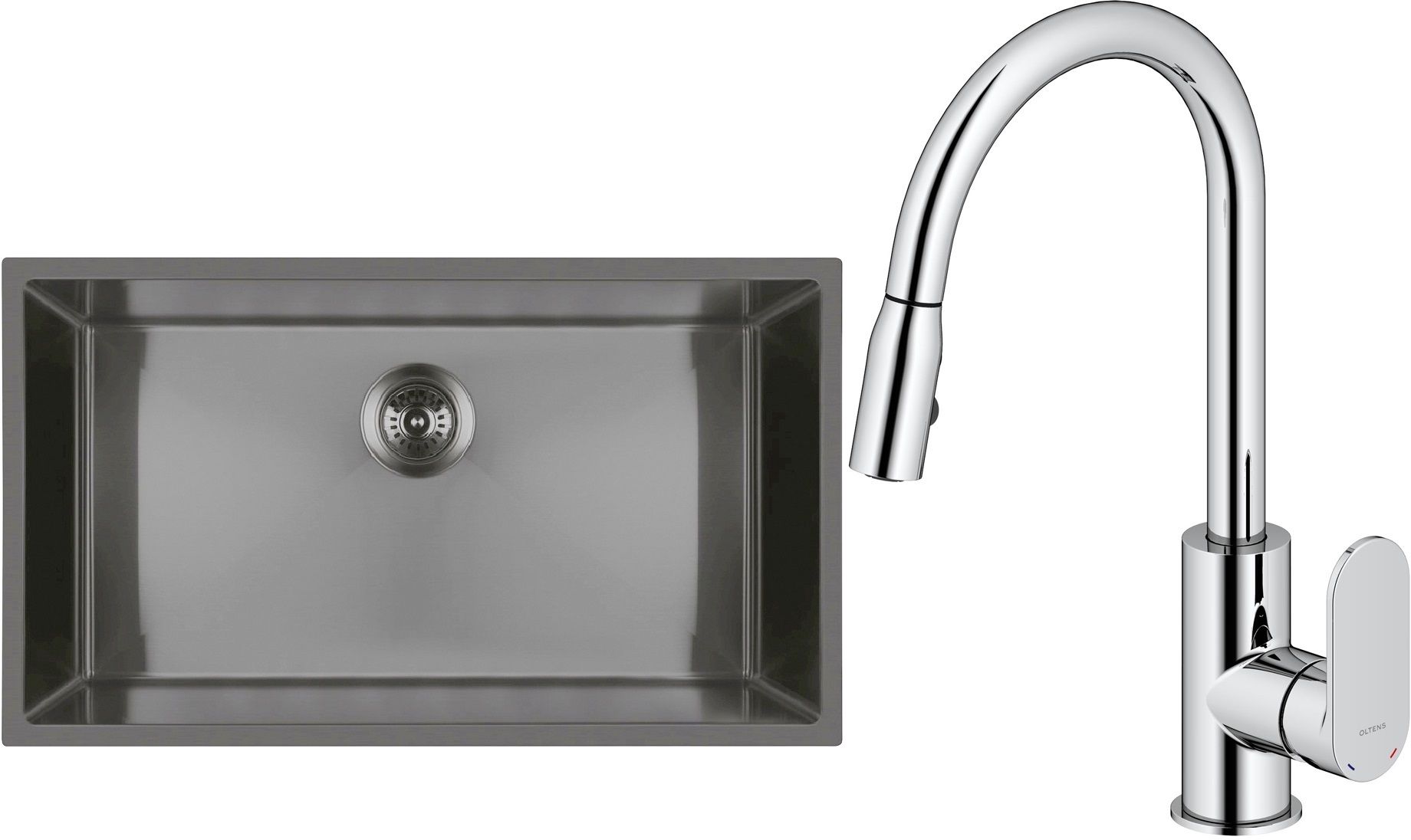 Zestaw Oltens Stalvask zlewozmywak stalowy 76x44 cm z baterią kuchenną Lista czarny/chrom (71102300, 35202100) - Wysyłka w 24h