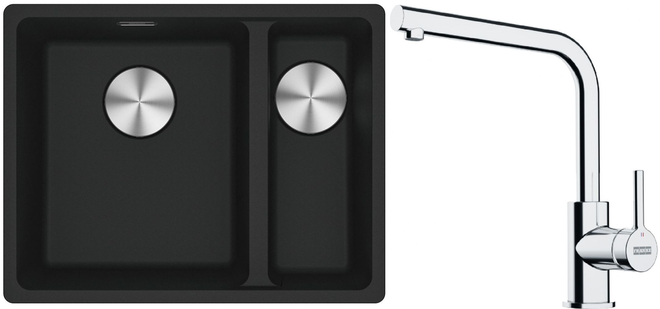 Franke Maris MRG 160-34-15SBR zlewozmywak 52x40 cm Fragranite czarny mat z baterią kuchenną Lina chrom (1250687264, 1150693230)