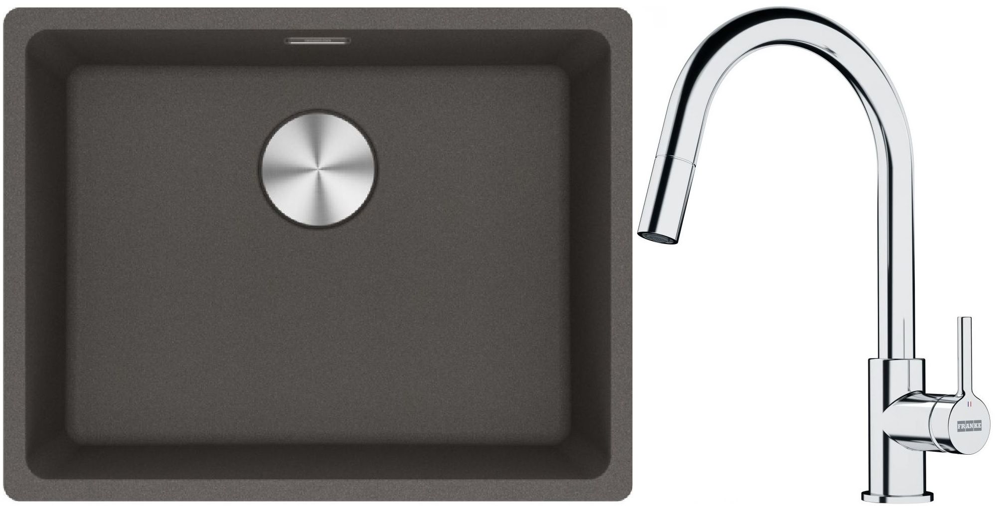 Franke Maris MRG 110-52 zlewozmywak granitowy 55,3x43,3 cm łupkowy szary z baterią kuchenną Lina chrom (1250716375, 1150693229)