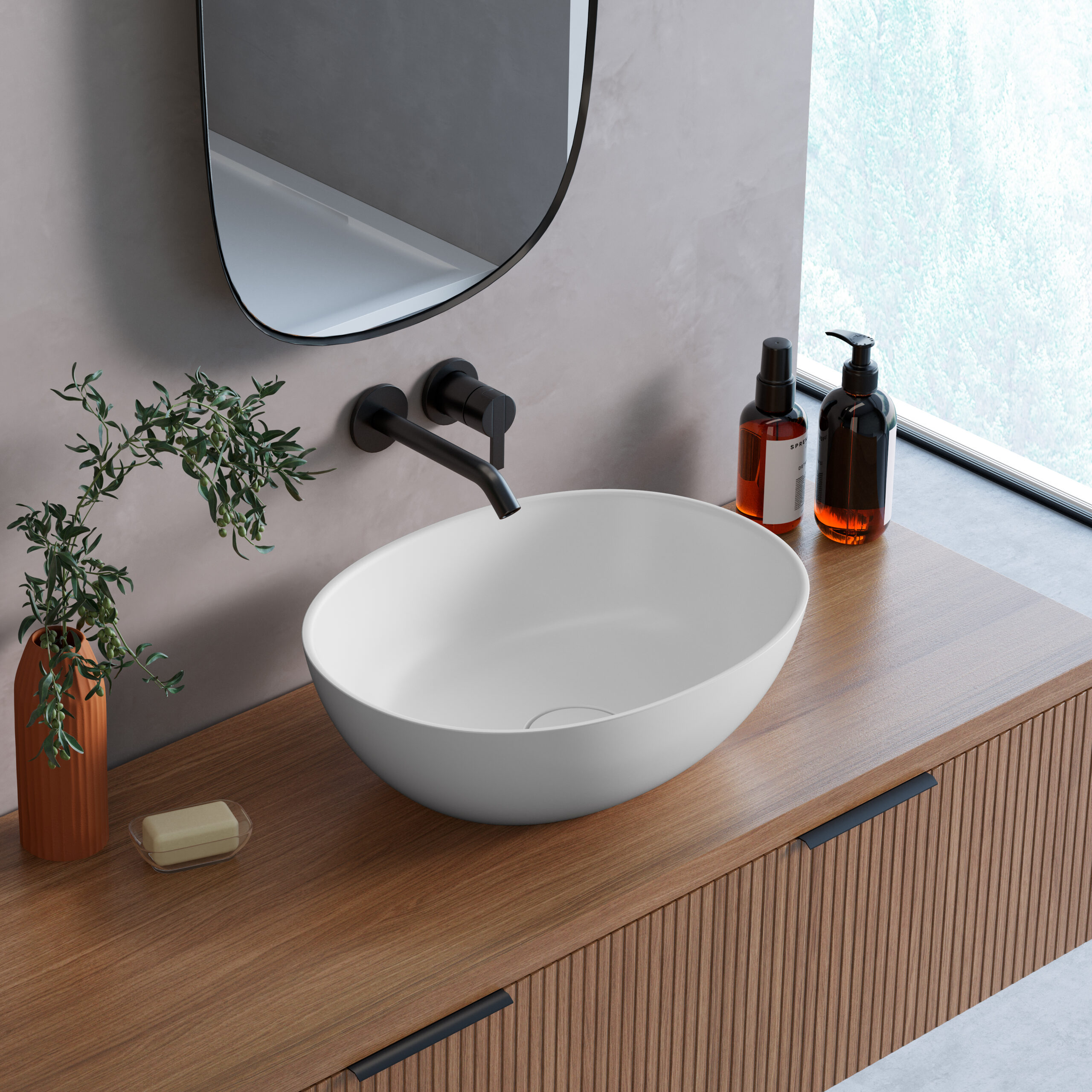 Lavaberg Skinn umywalka 47x36 cm owalna nablatowa biały mat 663130051033