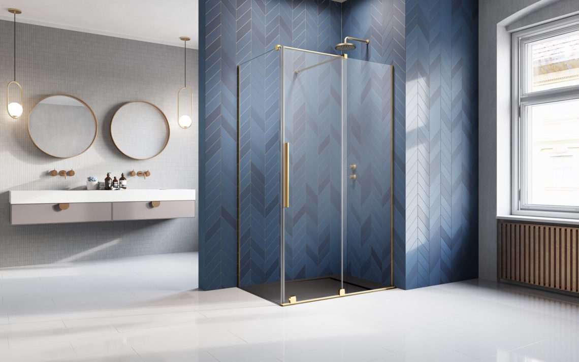 Radaway Furo Gold KDJ drzwi prysznicowe 52,2 cm prawe złoty połysk/szkło przezroczyste 10104522-09-01R