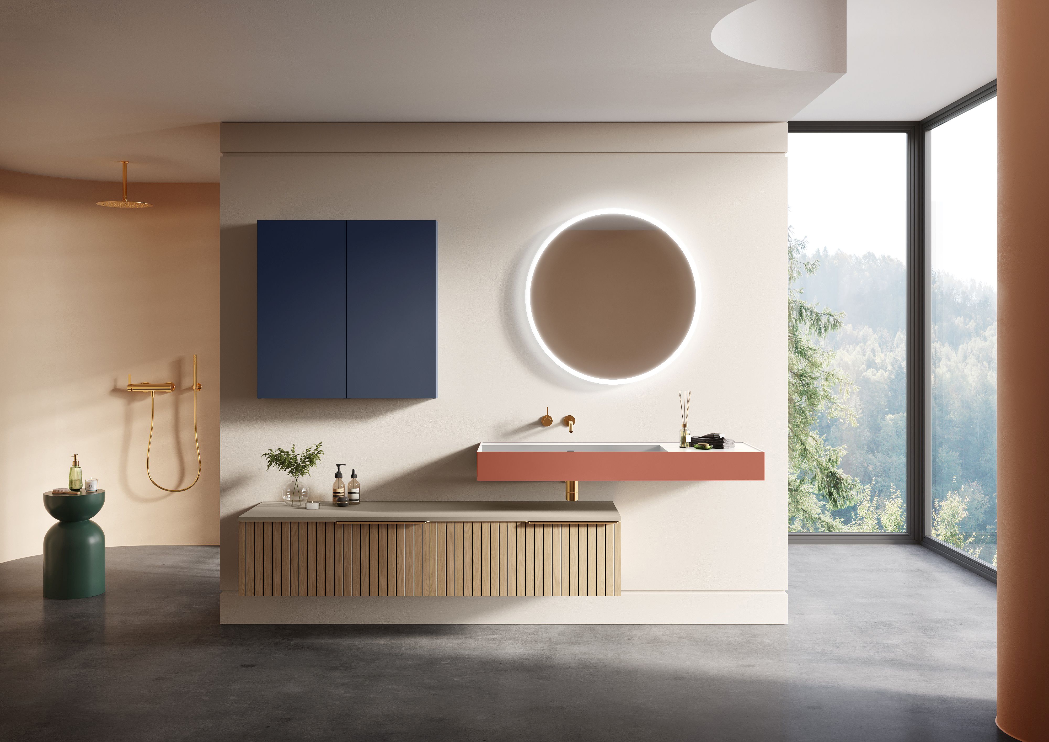 Elita Level umywalka 100,5x45,5 cm prostokątna ścienna lewa white/terra pink matt RE041461226020