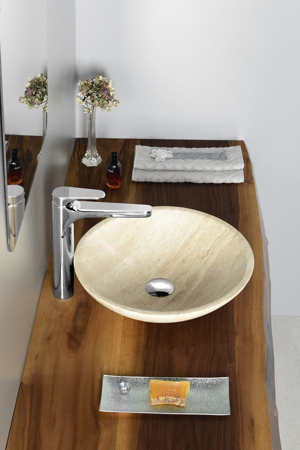 Sapho Blok 1 umywalka 40 cm nablatowa okrągła polerowany beżowy trawertyn 2401-01