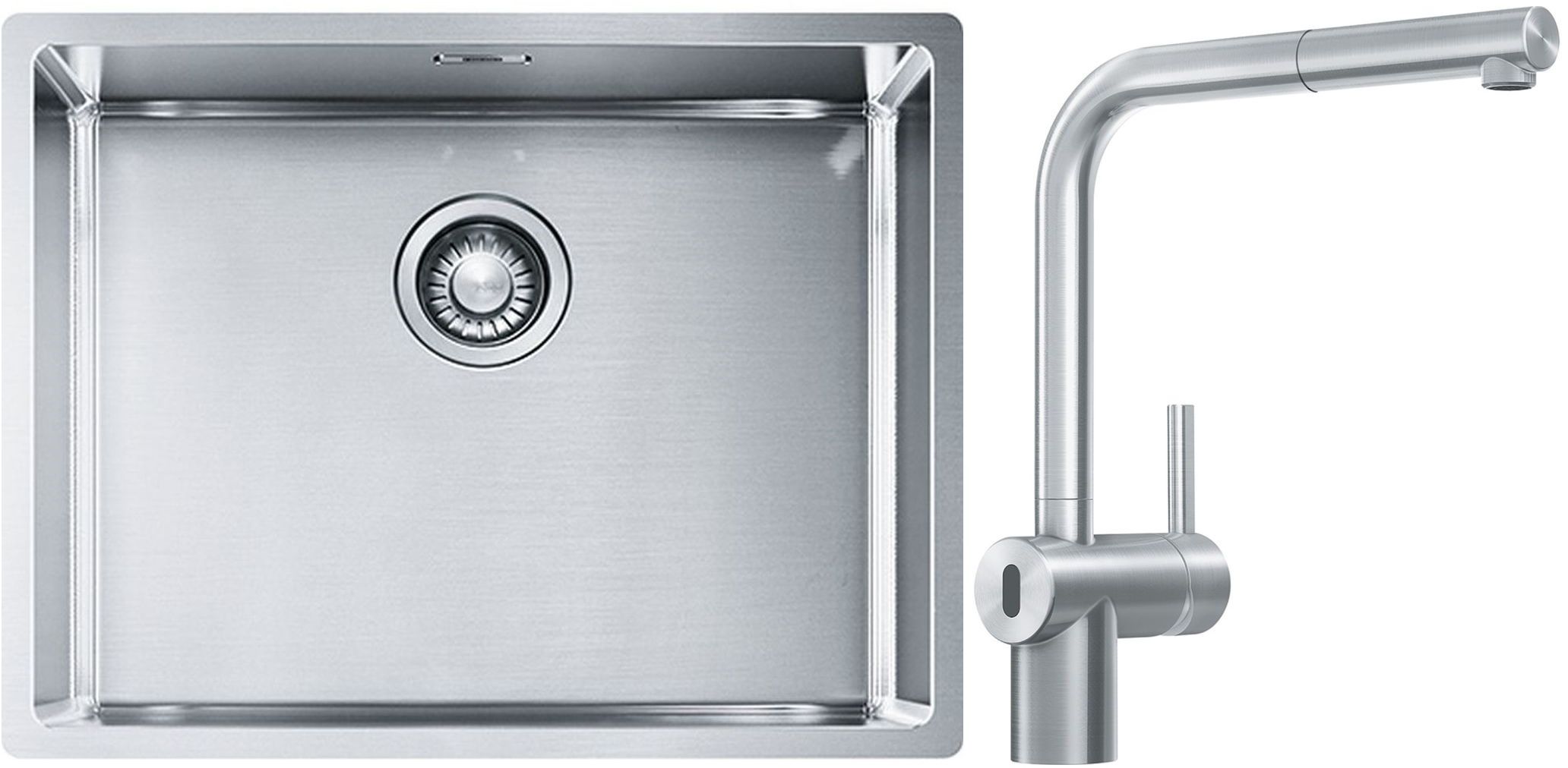 Franke Box BXX 110-54/ BXX 210-54 zlewozmywak 58x45 cm stalowy z baterią kuchenną Atlas Neo Sensor stal szlachetna (1270453660, ...
