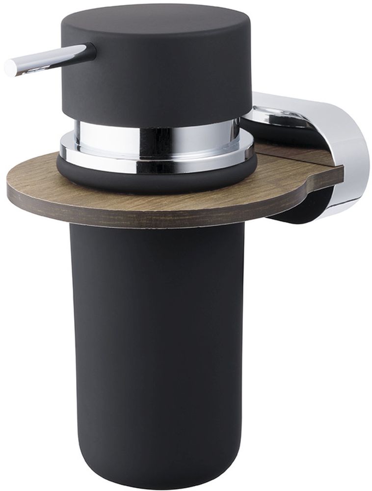 Bisk Bergen dozownik do mydła 200 ml ścienny chrom/drewno/czarny mat 07101