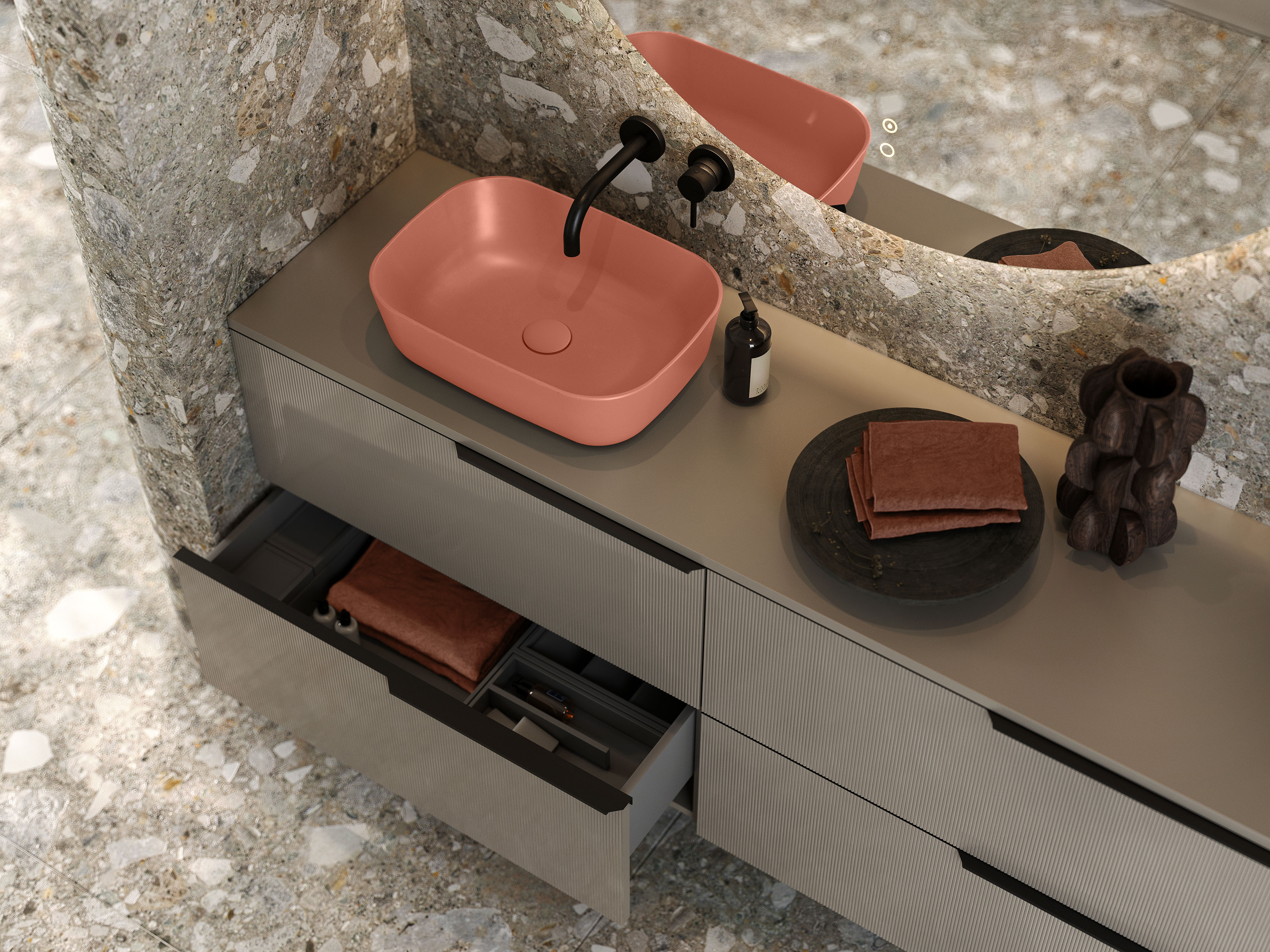 Elita Reni umywalka 45,5x32,5 cm prostokątna nablatowa terra pink matt RE040460036600